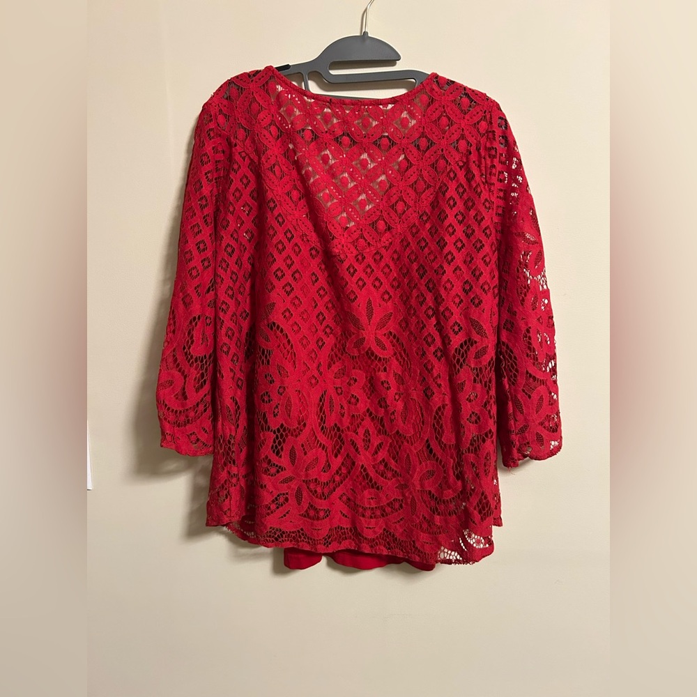 Elegant Red Lace Women’s Top - Picture 6 of 7